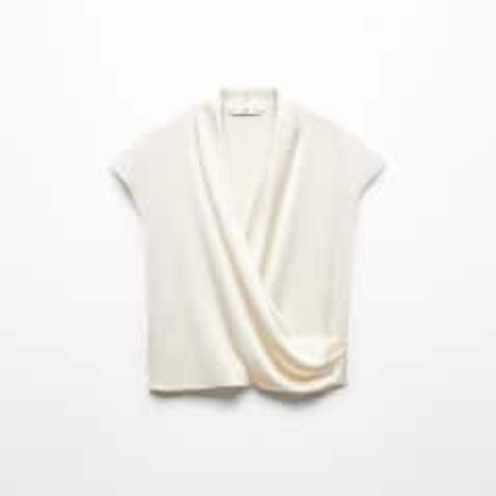 Mango Sleeveless Wrap Blouse, Size 2, Color: Ecru, New With Tags